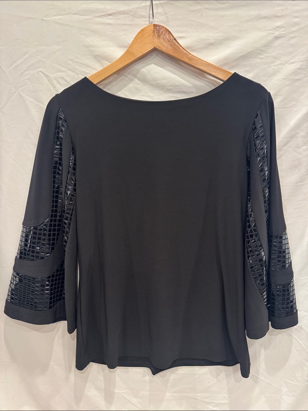Vintage 90s Black Boatneck Top with Glosssy Sleeve Panels